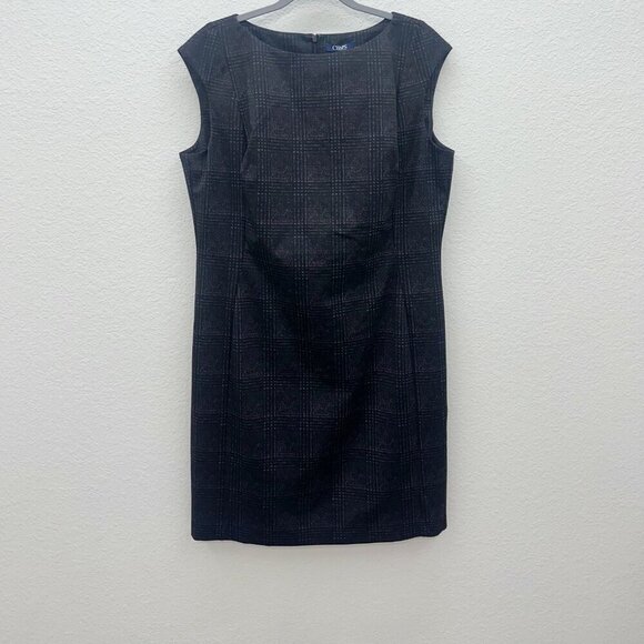 Chaps Grey Plaid Sheath Shift Cap Sleeve Stretch Business Dress Womens XL NWT - Picture 1 of 6